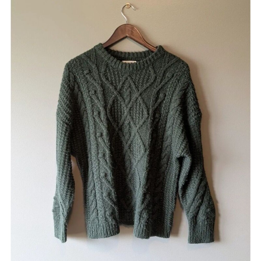 Universal Thread Womens L Sweater Chunky Cable Knit Olive Forest Green Crewneck